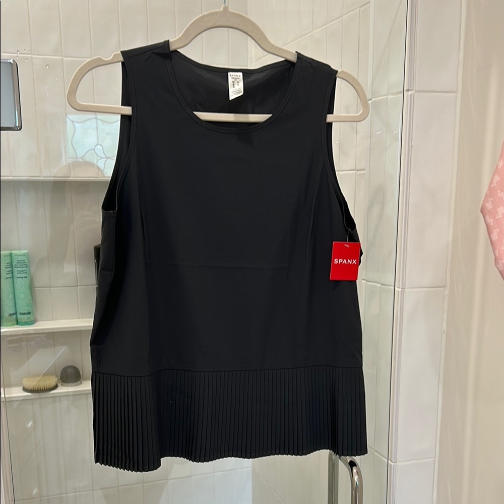 Spanx Women's Black Pleated Hem Top